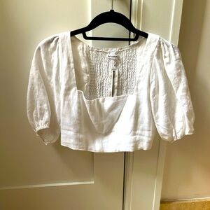 Reformation white linen crop top